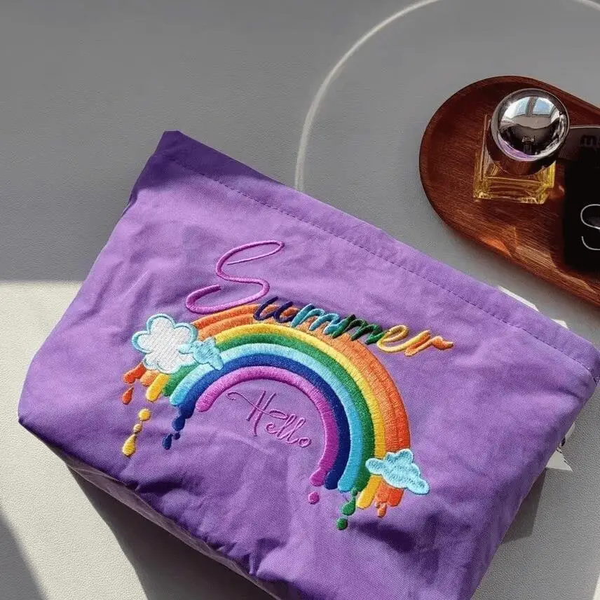 Waterproof Nylon Embroidery Makeup Bag Women's 2026 New Portable Multi-functional Sweet Storage Bag Inner Pocket