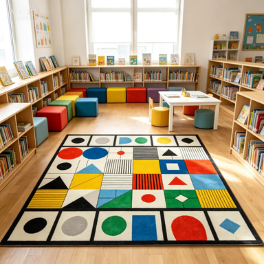 Mondrian Square Dot Rug, Abstract Curve Fragment Art Carpet, Black White Orange Office Mat, Wavy Semicircle Rug.