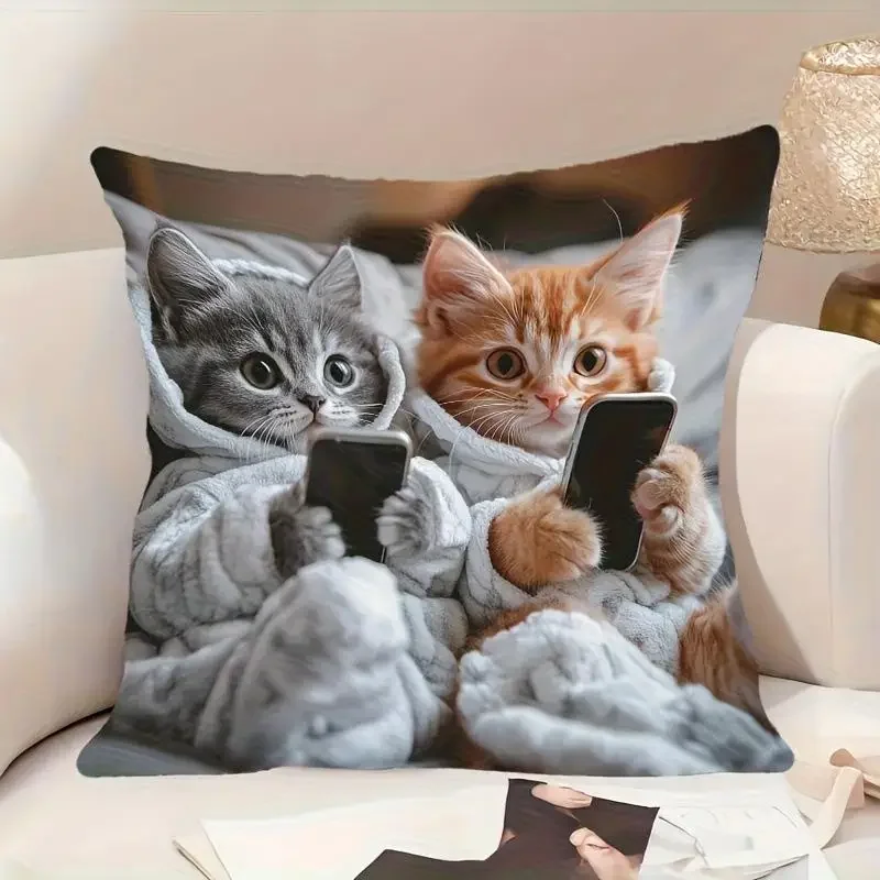 Valentine's Day Surprise Gift Home Decoration: Cute Realistic Cat Pillowcases, Simple Printed Creative Art Home Sofas