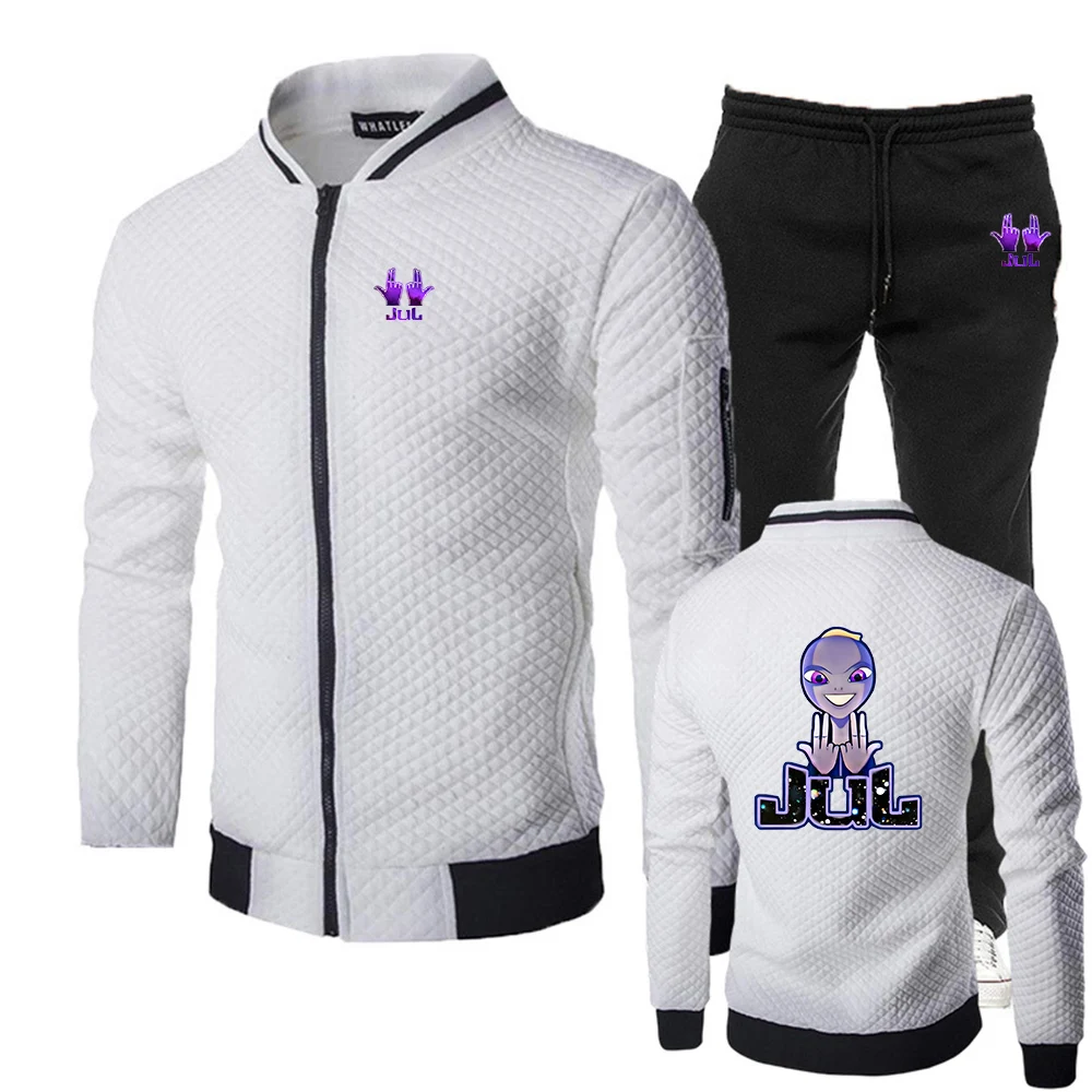 2025 Spring And Autumn Men's Rapper Jul Graphic Print Fashion Zipper Jacket + Leisure Sweatpants Sports Comfortable Suit