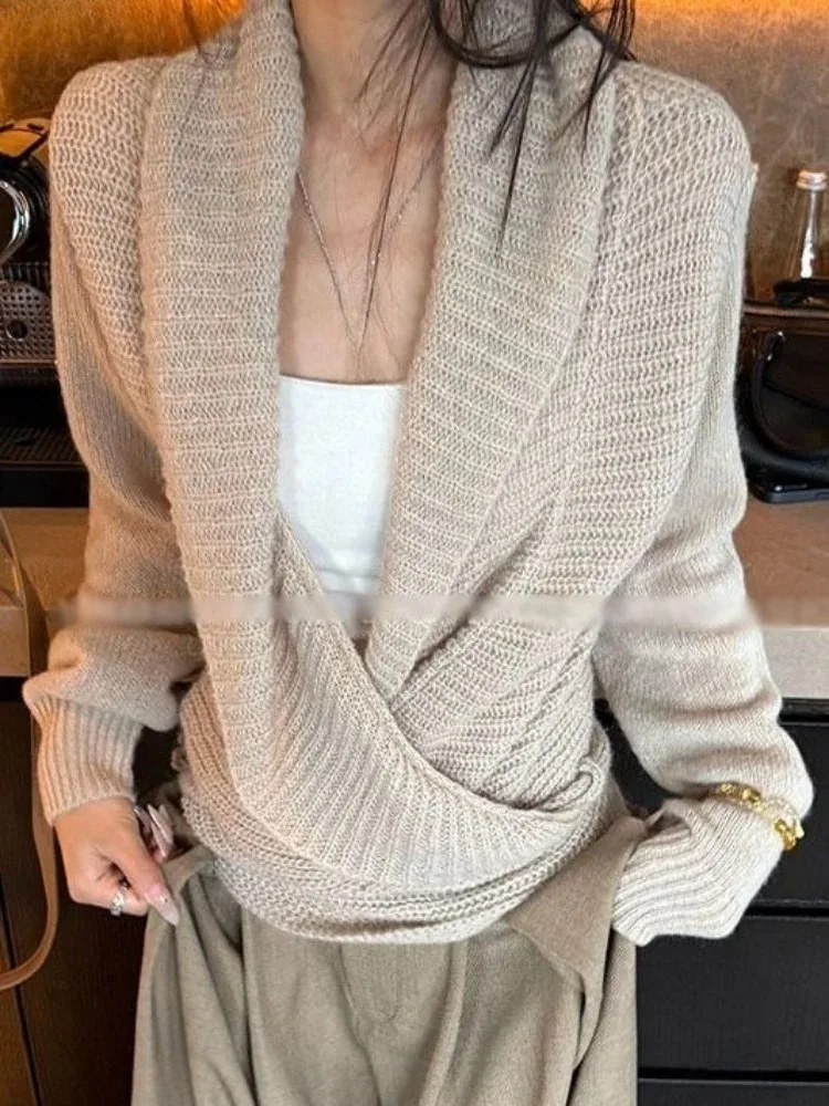 

Autumn Clothing Fashion Knitwear Sweater For Women V-neck Bandage Sueter Mujer Vintage Pull Femme Vintage Cardigan Jackets