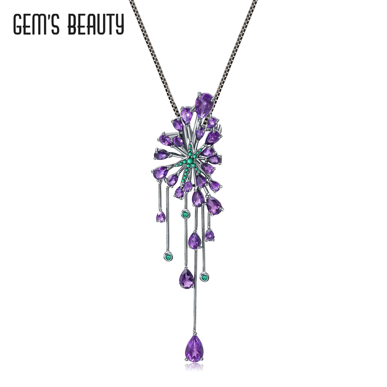 

GEM'S BEAUTY Natural Amethyst Wisteria Pendant Secret Garden 925 Sterling Silver Necklace Love Token Romantic Jewelry for Women