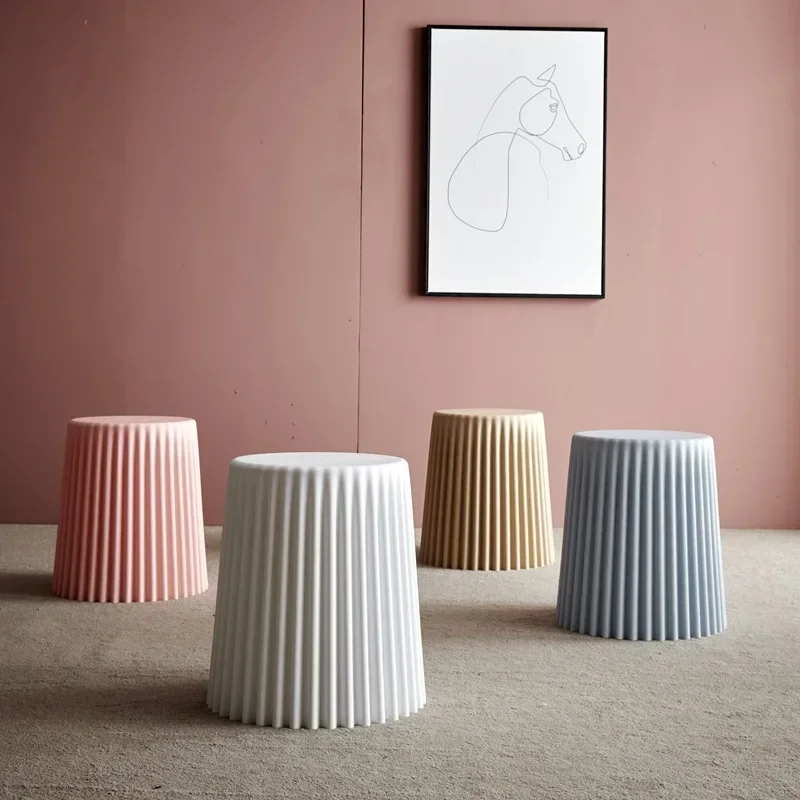 Creative Nordic Plastic Stool Thickened Round Stools for Living Room Fashionable Beautiful Corrugated Cut Surface Bucket Stool