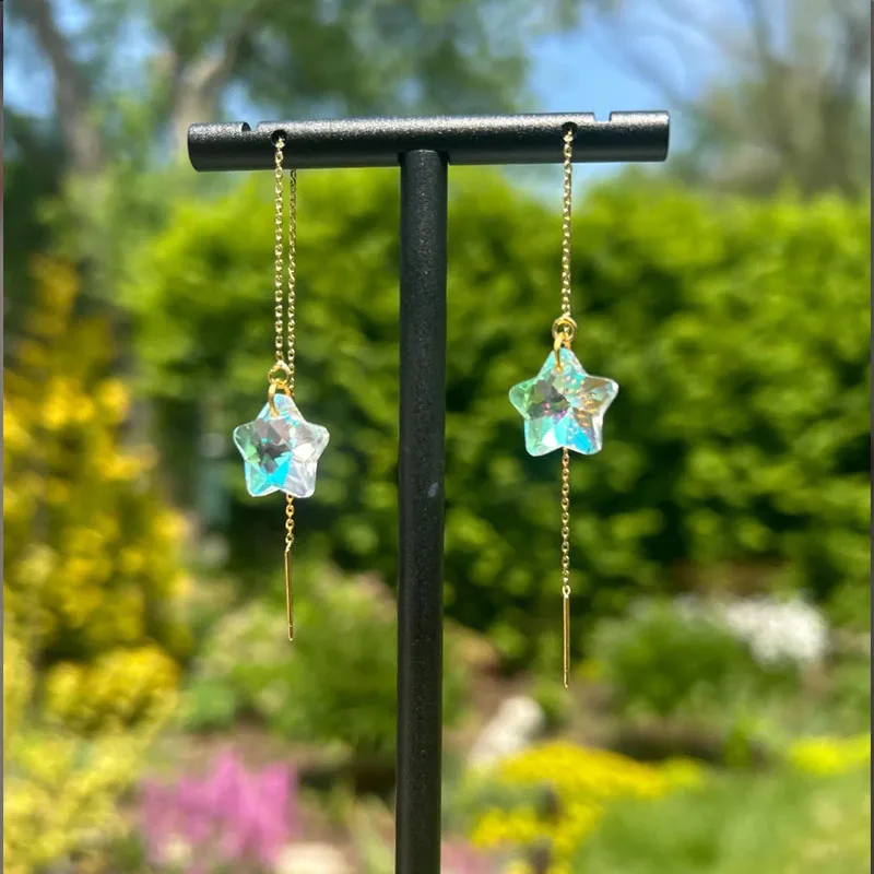 Sun Catching Rainbow Prism Crystal Threader Earrings