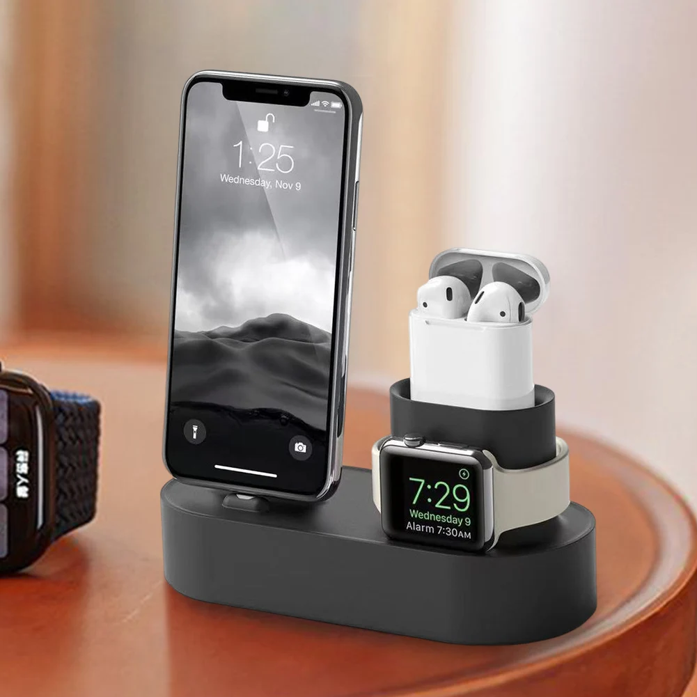 3 في 1 حوض محطة قاعدة سيليكون متعددة الوظائف شحن قوس مكافحة زلة اكسسوارات ل أبل ساعة آيفون Airpods