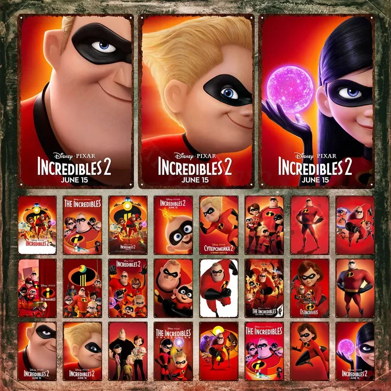 The Incredibles Tin Signs Agent Mr Babau And His Family Metal Signs Wall Art Stickers Tin Plate Kids Room Decor