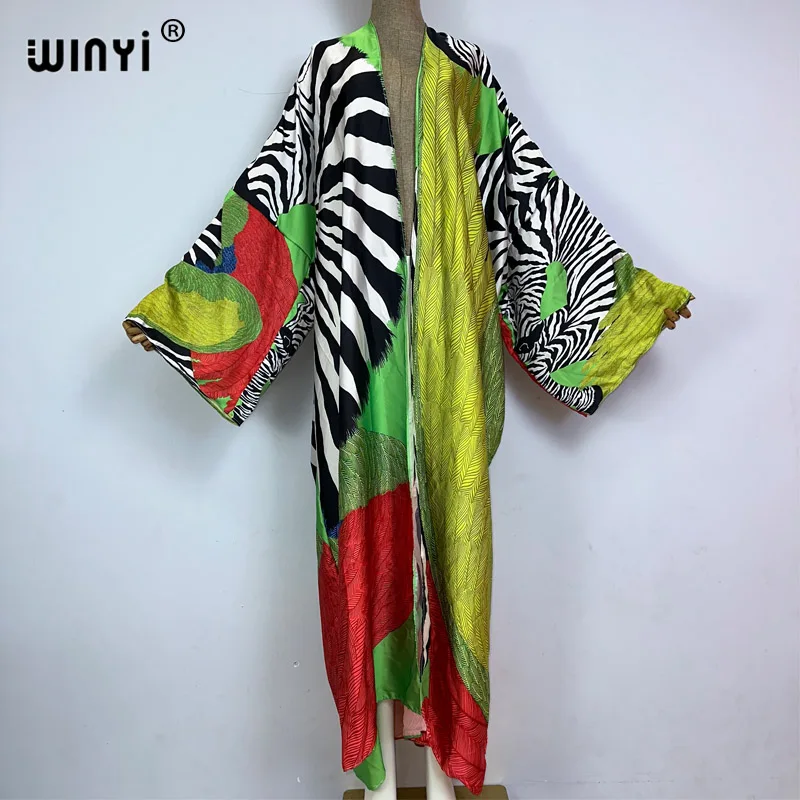 2022 WINYI Summer party Beach Wear Swim Suit Cover up Africa women boho Cardigan stitch colorful sexy Holiday long Sleeve Kimono