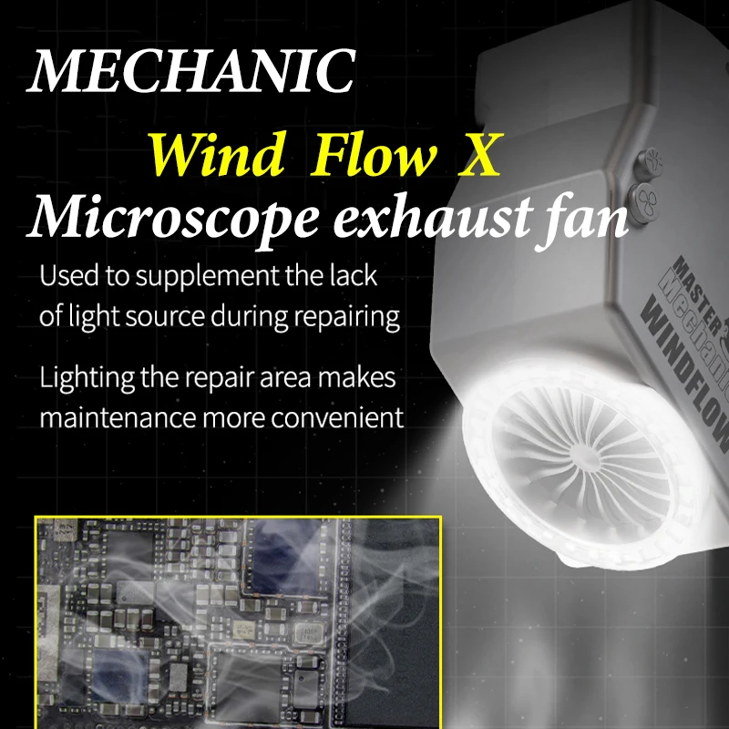 MECHANIC WindFlow X Exhaust Fan with Light Powerful Smoke Exhaust Tool Suitable for Microscopes Welding and Repair of Phone PCB