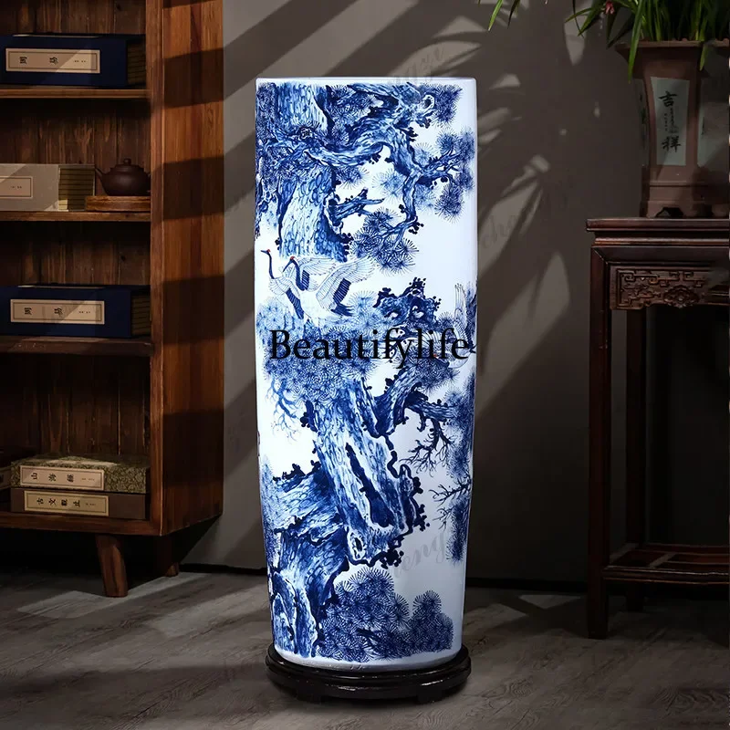 DD182Hand-painted blue and white porcelain floor-to-ceiling vase flower arrangement quiver living room, porcelain ornament