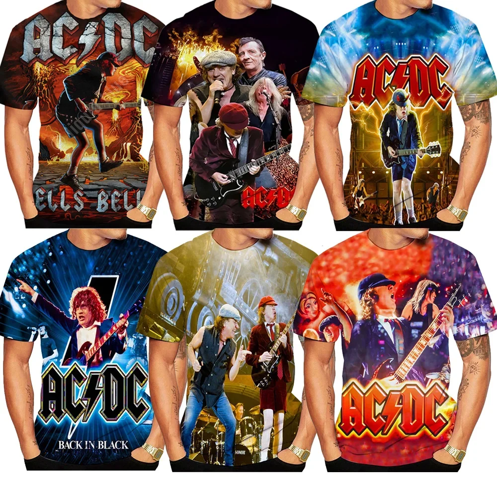 2024 New Summer Mens Clothing Metal Rock Band AC/DC 3D Print Fashion Children's O-neck T-shirt Casual Boys and Girls Shirt Tops