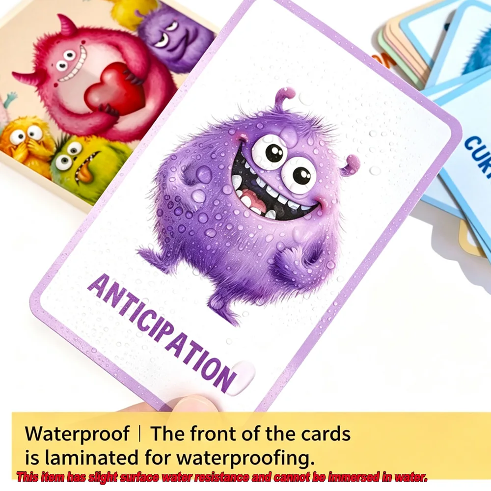 English/French Language Emotion Monster Realistic Picture Kids & Guessing Card -Kids Feelings Flash Cards For Toddler Learning