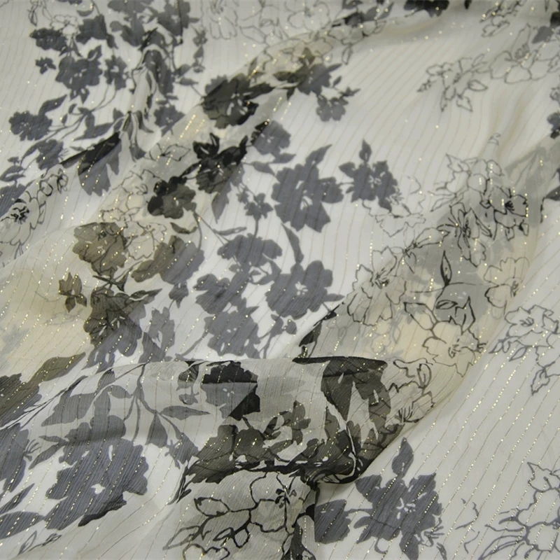 

Natural Digital Printing Silk Crepe Chiffon Fabric GGT Crinkle Beige Base Printed Flower for Men Women Cloth Dress Shirt