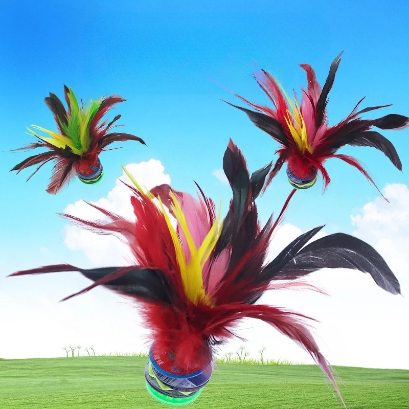 1pcs Feather ลูกขนไก่สีสัน Feathers ลูกขนไก่แบบพกพาเตะ Handwheel Feather ลูกขนไก่ฟิตเนสความบันเทิง