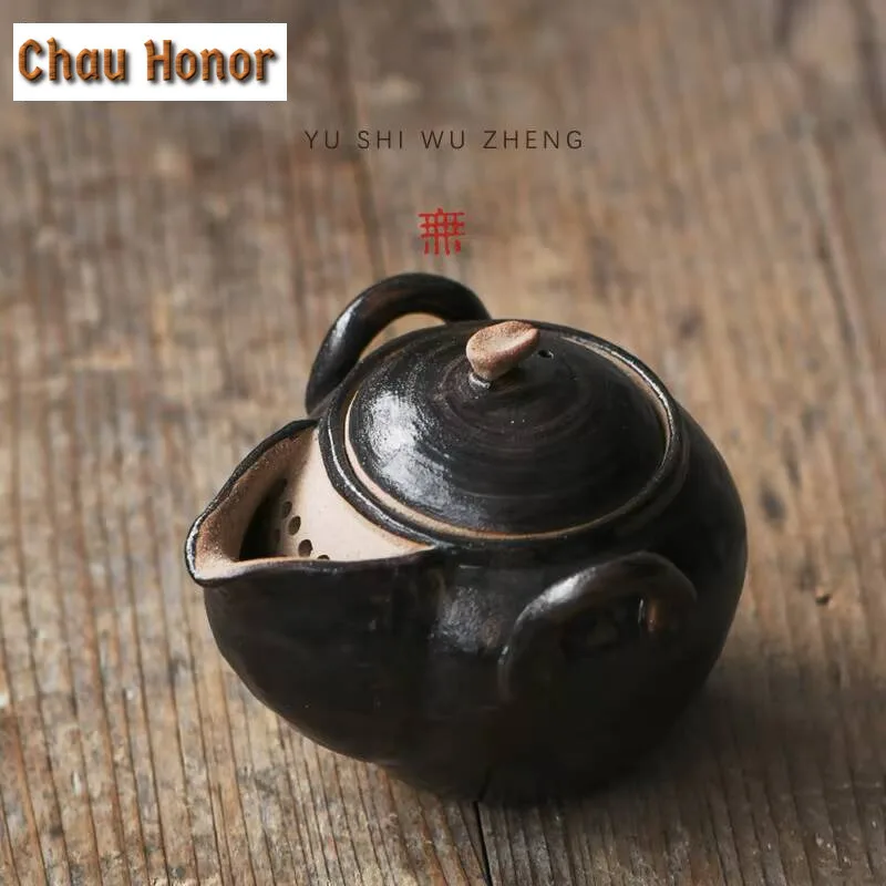 150ml Japanese Rough Pottery Treasure Bottle Pot Creative Handcrafted Tool Teapot Retro Tea Making Hand Grab Kettle Gift Box