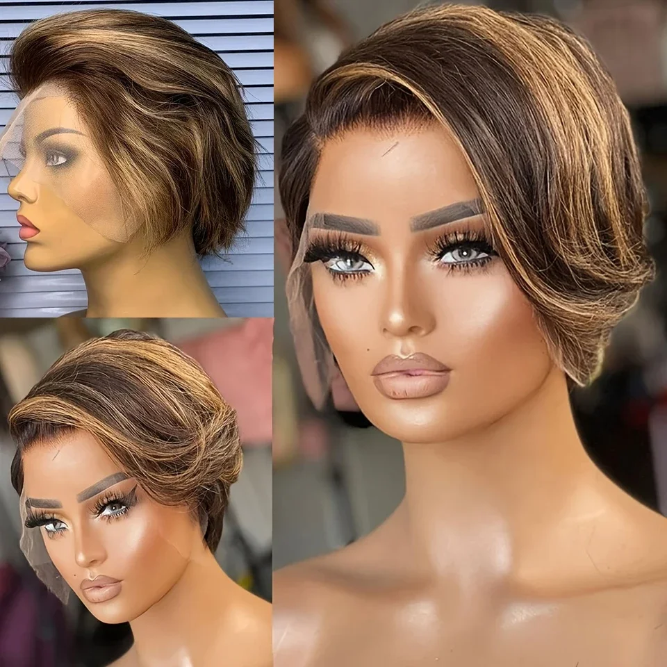 Pixie Cut Wigs Human Hair 13X1 Lace Front Wigs Human Hair Short Bob Wigs Straight For Black Women Pre Plucked With Baby Hair