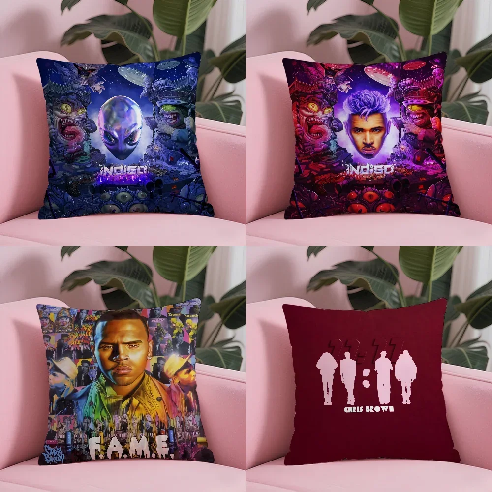 Hot New Chris Brown Rapper Pillow Case Anti-dustmite Pillowcase Invisible Zipper Silky Short Plush Sofa Cushion Cover