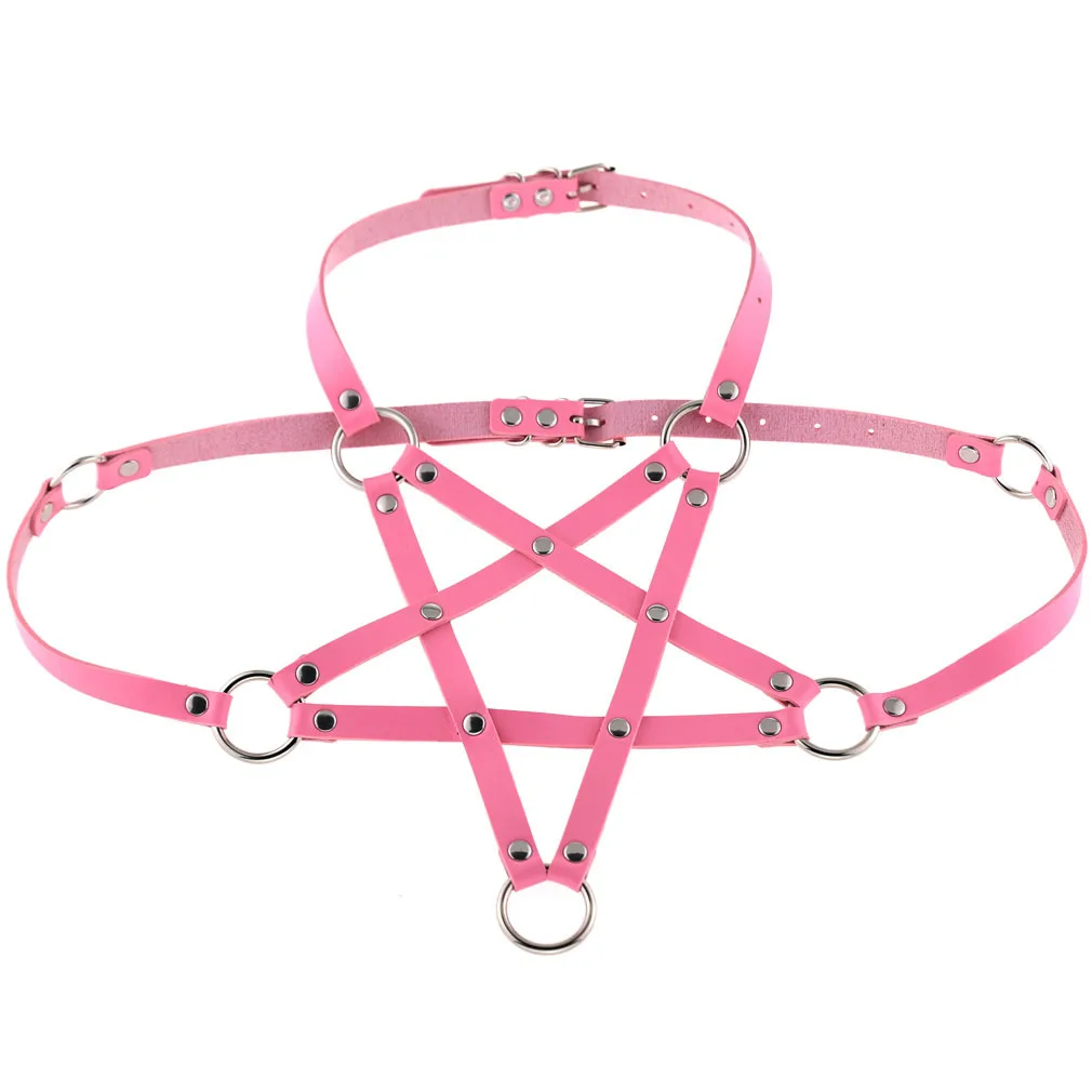 Sexy Harajaku Anime Statement Stars Leather Body Harness Necklace for Women Men Gothic Body Bra Summer Boho Party Jewelry Gift