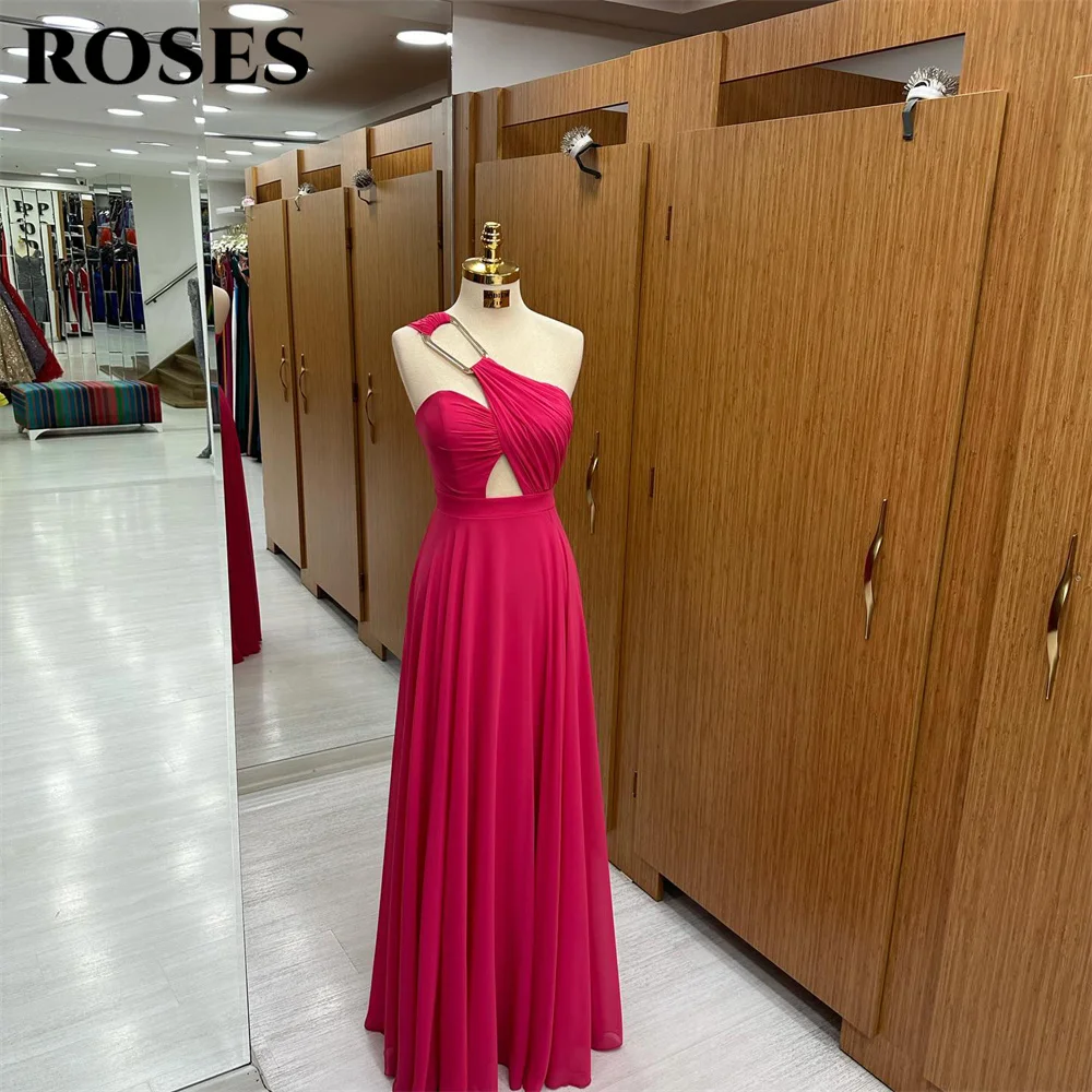 ROSES Fuchsia Beach Elegant Sexy Wedding Party Dress One Shoulder Celebrity Dresses Stain Special Occasion Dresses robes du soir