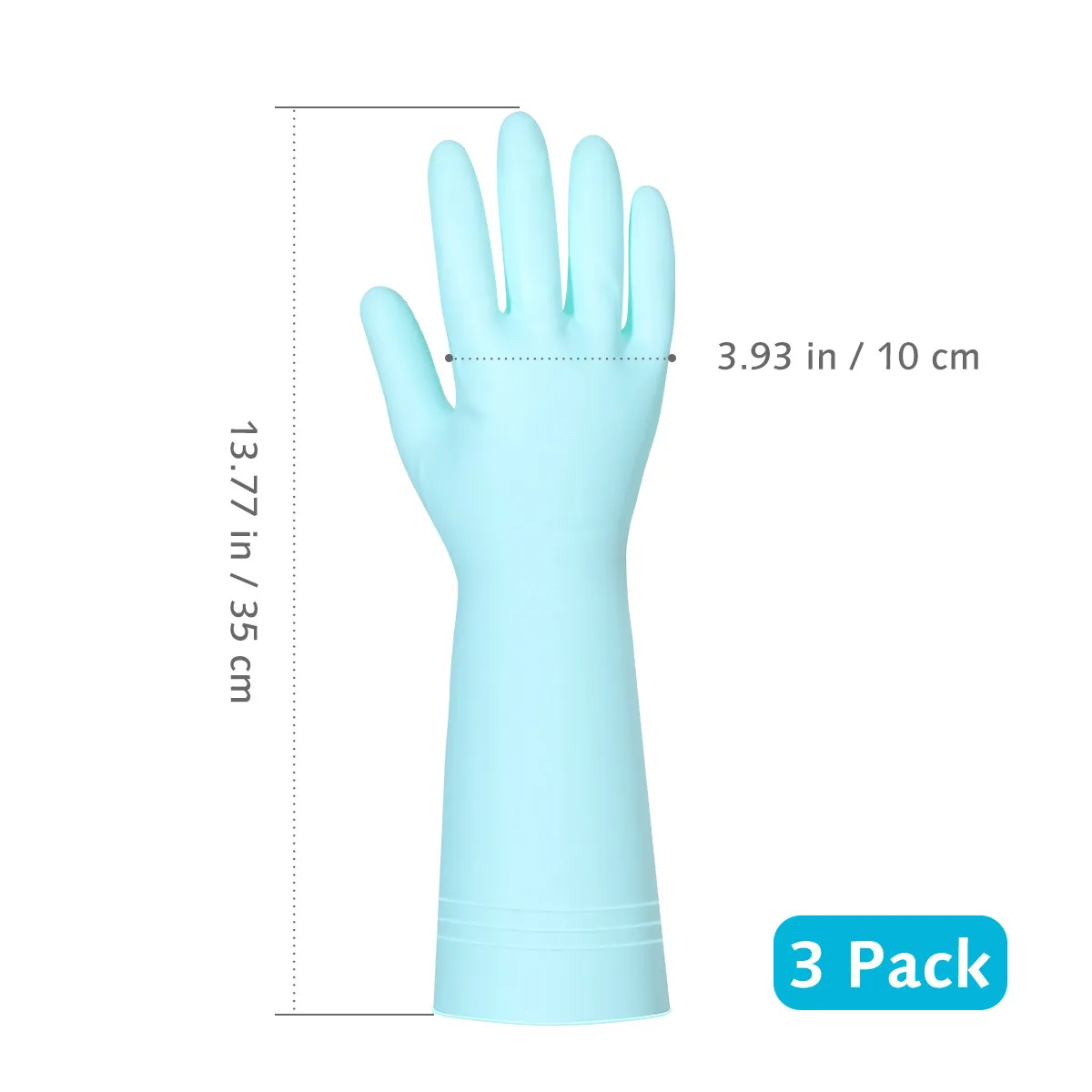 3Pairs Rubber Dishwashing Gloves Waterproof Anti-Skid Thickened Long Cuff for Kitchen Cleaning Gardening Hairdressing Food Prep