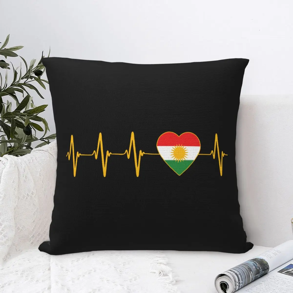 Kurdish Heartbeat Flag I Love Kurdistan Pillow Cases Cushion Cover Awesome Zippered Decorative Throw Pillow Case Cover for Home