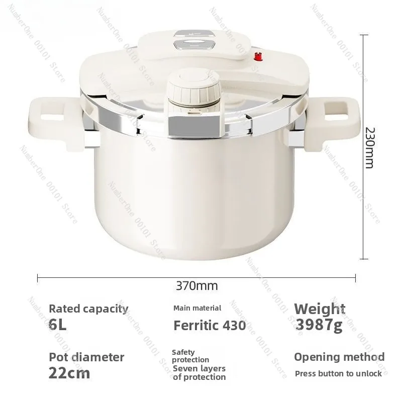 6L Enamel Stainless Steel Pressure Cooker, Safe Gas Induction Cooker Universal Pressure Pot for Home Use