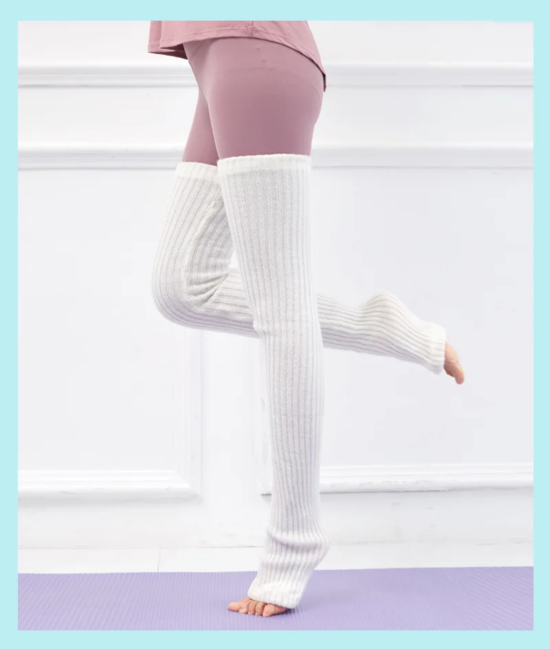 80cm Lila Herbst Und Winter Neue Yoga Socken Gleitschutz Dance Pile Wolle Strickte Weibliche Beinlinge Warme Wachen – Detail 7