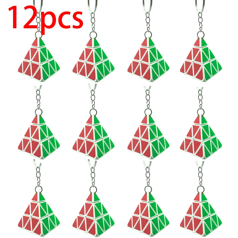 12PCS 3D Geometric Mini Fingertip Magic Cube Keychain Puzzle Toy Trihedral Pyramid Cube Children Educational Stress Relief Gift