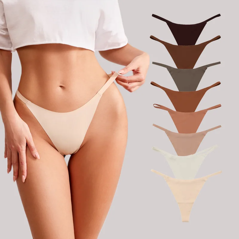 Tangas fio dental de seda gelo sem costura para mulheres, calcinha sexy em t, roupas íntimas para senhoras, lingerie feminina