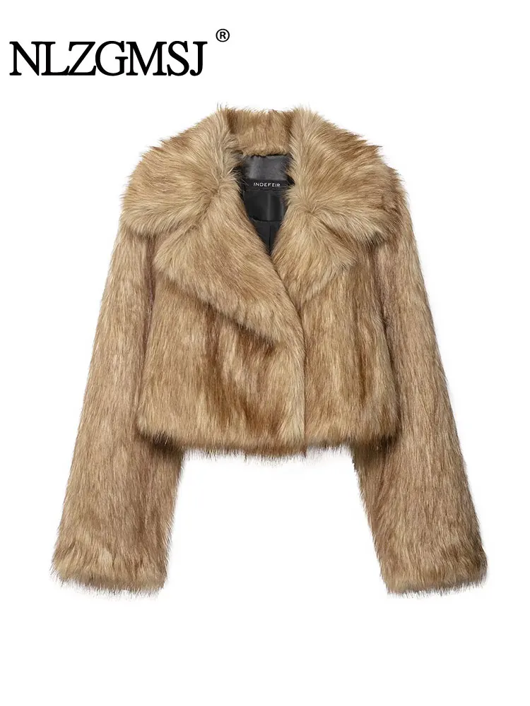 

NLZGMSJ Women 2025 Winter Autumn Faux Fur Jacket Coat Solid Long Sleeve Thick Warm Outwear Fluffy Short Coat For Women