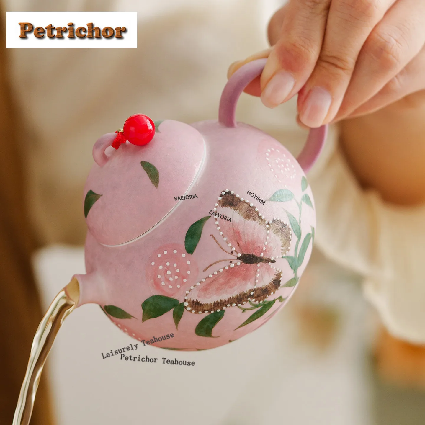 HOYIHM 140ml Hand-painted Pink Butterfly Teapot Handmade Tea Infuser Pot Tea Maker Kettle With Ball Hole For Tea Collection