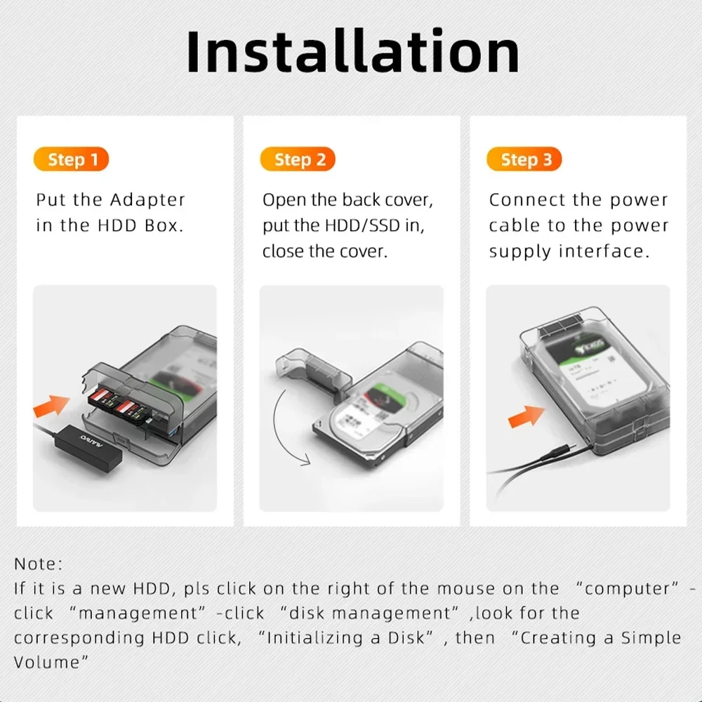 MAIWO 2,5/3,5-calowa obudowa dysku twardego SATA Obudowa dysku twardego 24 TB Pojemność 5 Gb/s USB 3.0 do dysku twardego SATA SSD Obudowa zewnętrznego dysku twardego