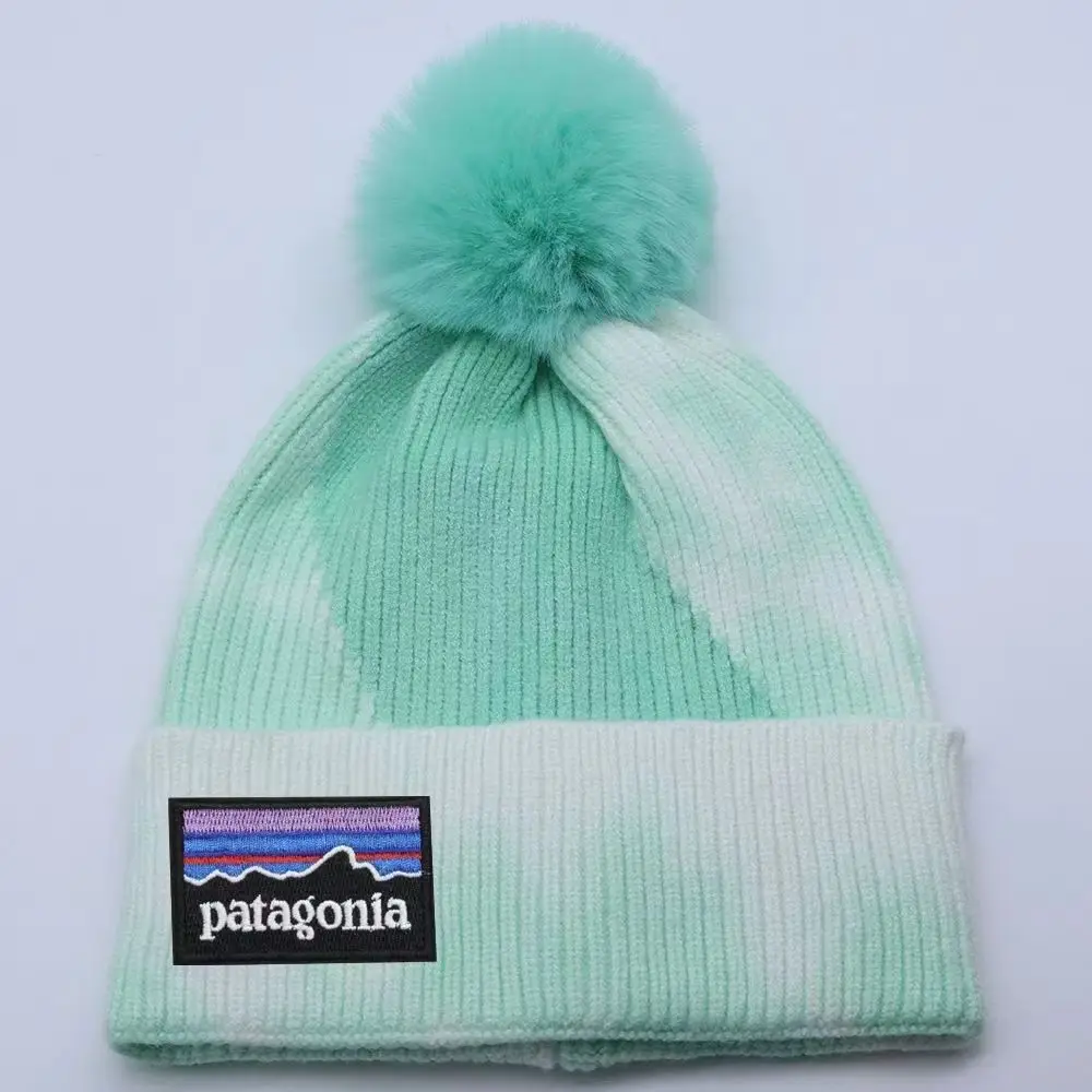 PATAGONIA Winter Knitted Woolen Hat Women Warm Beanies Top Wool Ball Plush Thermal   Outdoor Cold-proof Ears Cap