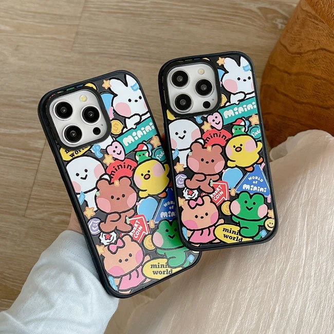 

Cartoon Animals Black Frosted Phone Case Cover for IPhone 13 14 15 Pro Max Case