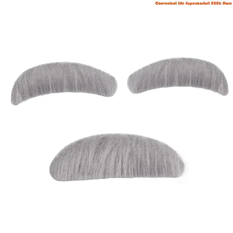 Q5WE Old Man Costume Prop Handmade Stick-on Mustache False Eyebrow Halloween Dress Up