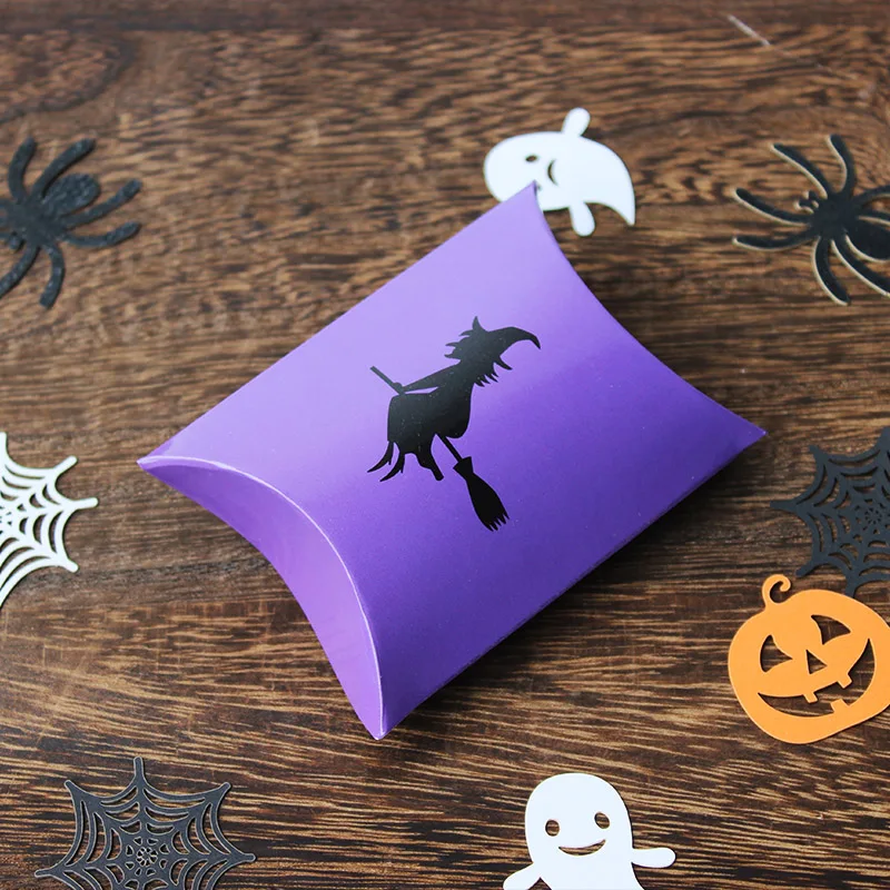 10 Stück Halloween-Kissenförmige Süßigkeitenbox Geschenkbox, Halloween-Kürbis-Geister-Hexen-Geschenkbox – Detail 7
