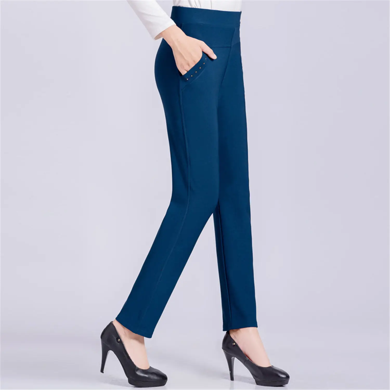 

Office Lady Korean Fashion 5XL Slim Pencil Pants High Waist Elastic Spring Autumn Solid All-match Casual Woman Straight Trousers