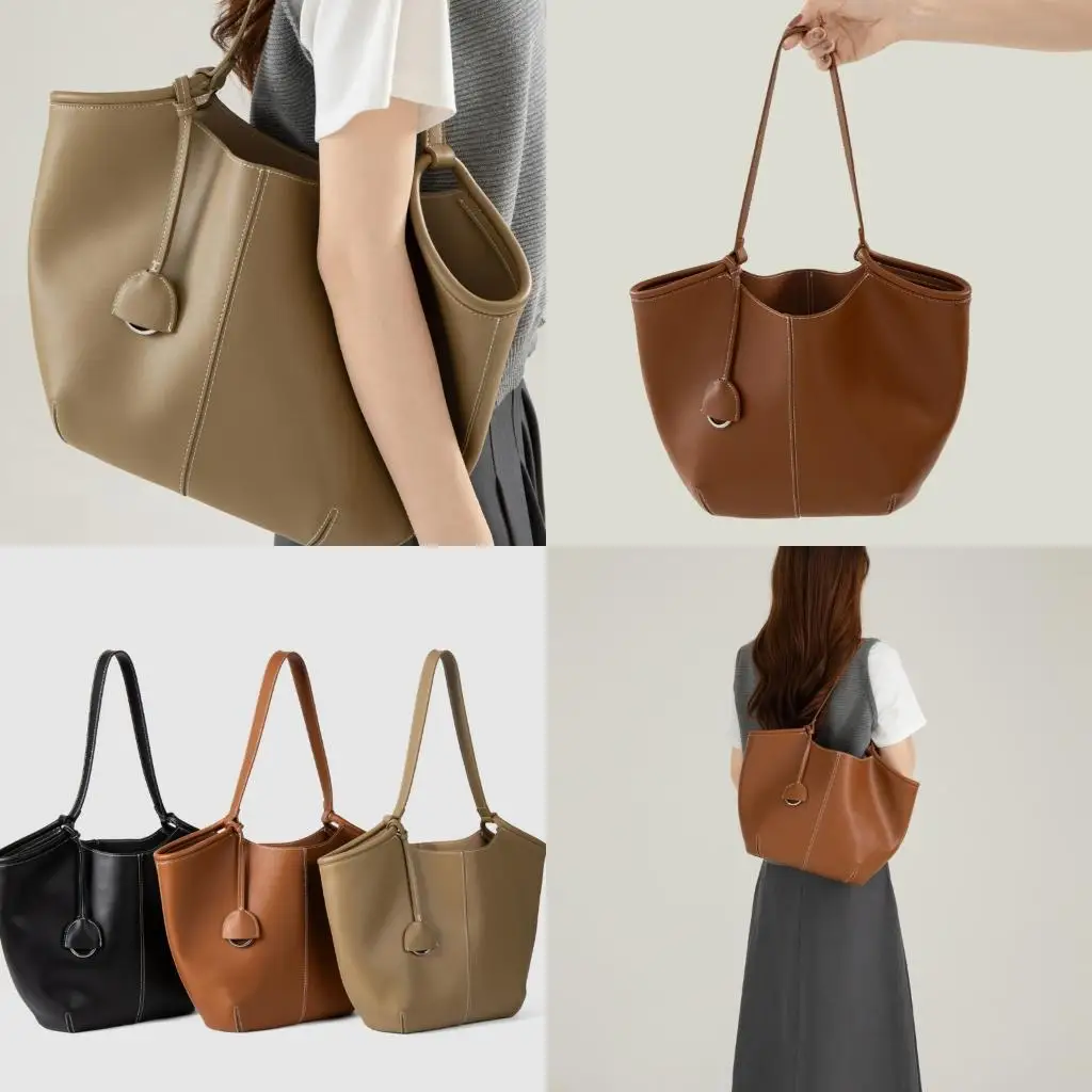 

D46D Elegant Shoulder Bag PU Underarm Purse Fashionable Spacious Bucket Bag For Women