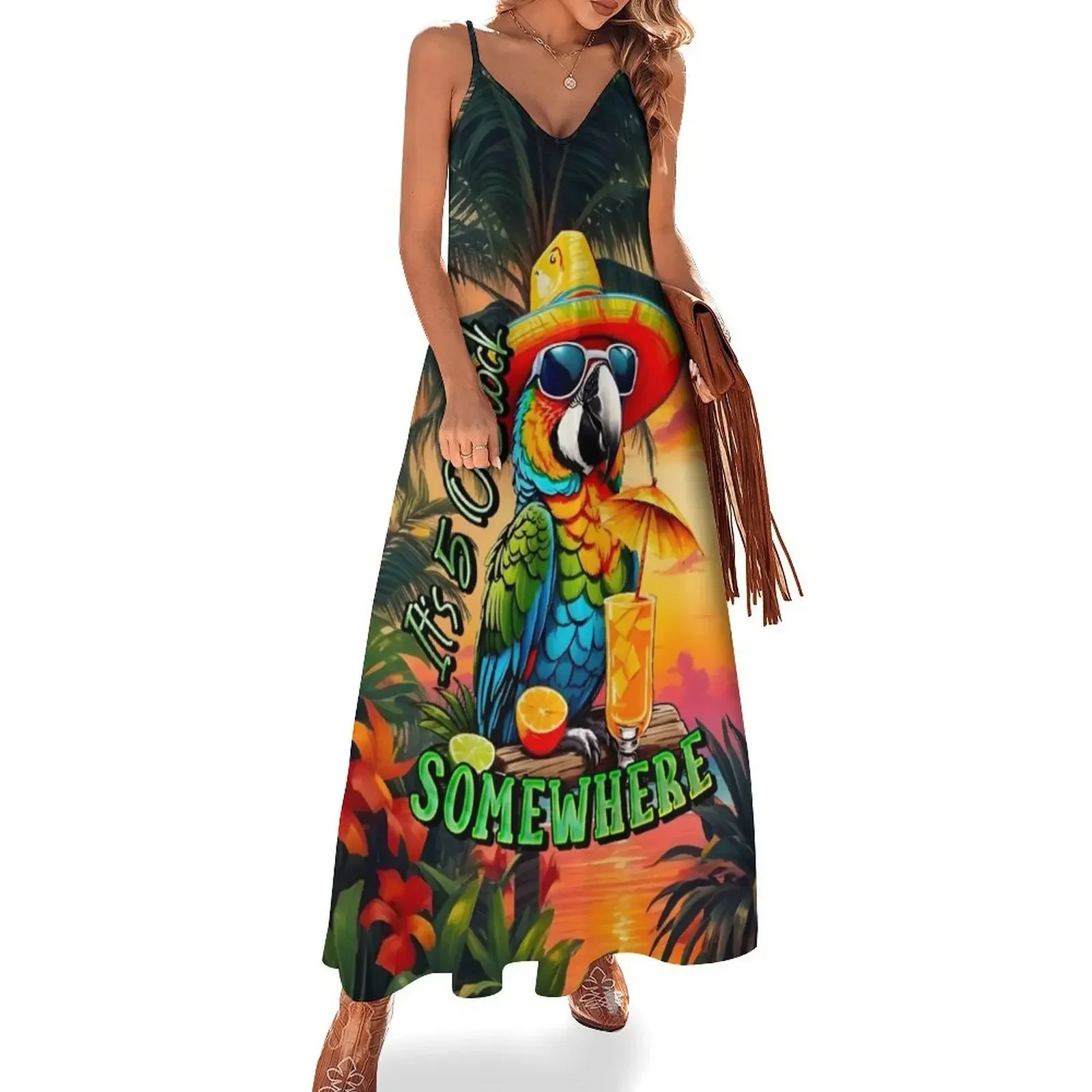 

It's 5 o'clock somewhere Tropical Parrot Sleeveless Dress Womens dresses summer dress Dress