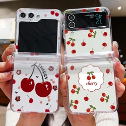 Clear Phone Case For Samsung Galaxy Z Flip 7 FE 6 5 4 3 5G Cute Cherry Pattern Folding PC Hard Cover For Samsung Z Flip7 Flip6