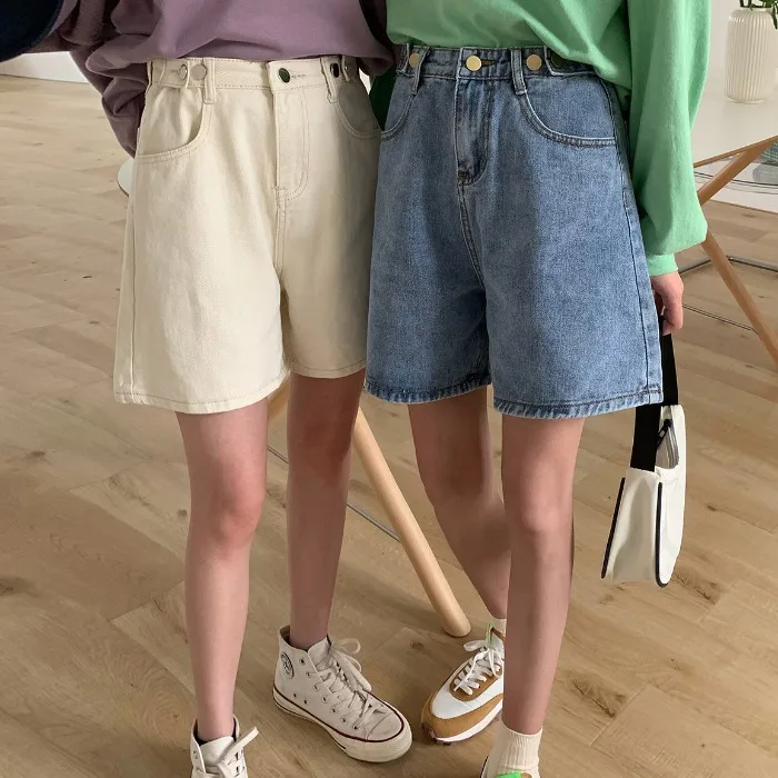High Waist Denim Five-Quarter Shorts Women's Spring Summer plus Size Slimming Loose Wide Leg A-Line Hot Pants