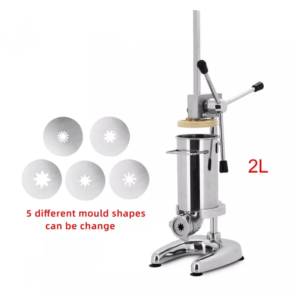 2L or 3L Manual Mini Spanish Churros Maker Machine 5 Kinds Of Molds Stainless Steel Small Churros Filling Making Snack Equipment