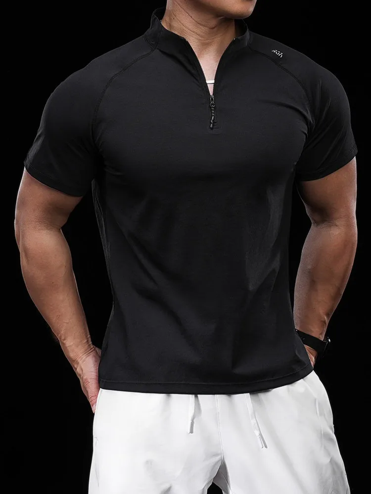 2026 Men's Half Zip Running T-Shirt Quick Dry Breathable Reflective Soft Cotton Feel Athletic Gym Fitness Training Workout Top