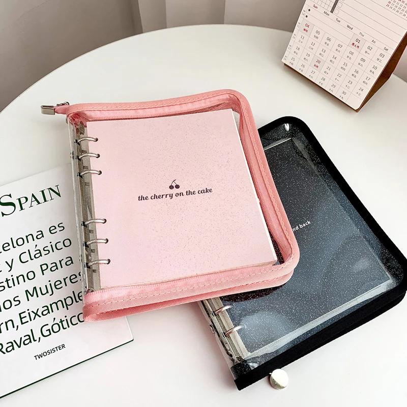 Creative Transparent Zipper Bag Cover Diary Planner Cute A6 Square Loose Leaf Blank Grid Paper Inner Journal Agenda Notebook