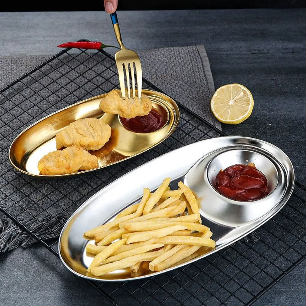 Stainless Steel Dinner Tray Heat Resistant Rolled Edges Snack Dish Deformation Resistant Rust Resistant Dinner Plate