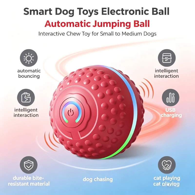 Smart Dog Toys Electronic Ball Pet USB Rechargeable Automatic Jumping Ball Cat Interactive Ball for Small to Medium Dog Chew Toy