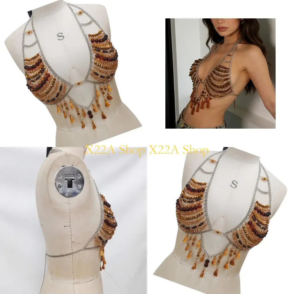 

Unique Multilayer Body Chain Harness Beaded Chest Chain Fashion Body Chain Bra Nightclub Party Body Jewelry Accessories Gifts