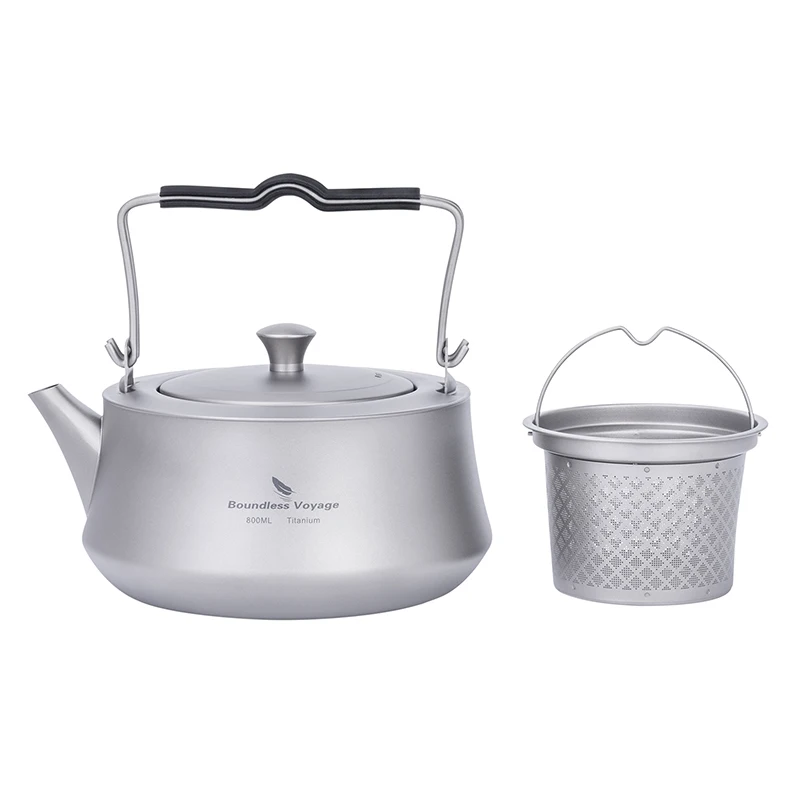 Boundless Voyage 800ml Titanium Kettle Outdoor Camping Cookware with Filter And Folding Handle Ultralight Ti3093D