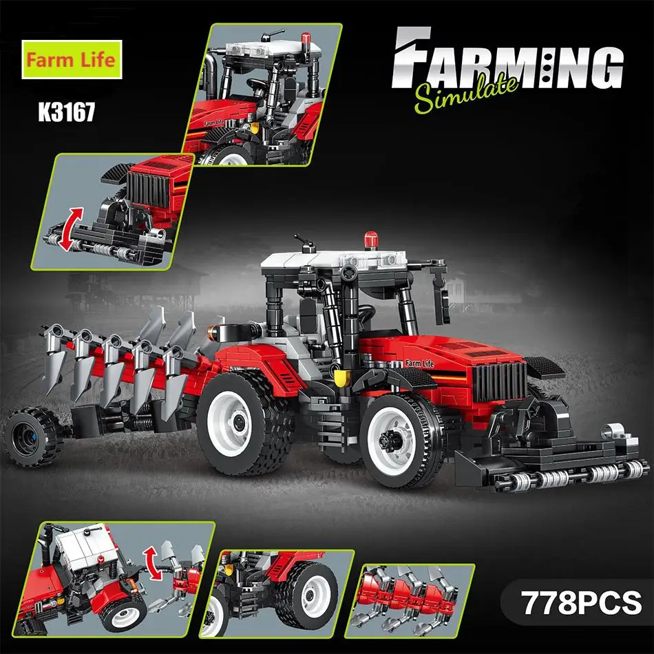 Technische Katoen Picker Crame Arm Trailer Oogst Bouwstenen MOC Landbouw Simuleren Model Montage Bricks Speelgoed Voor Kinderen Geschenken