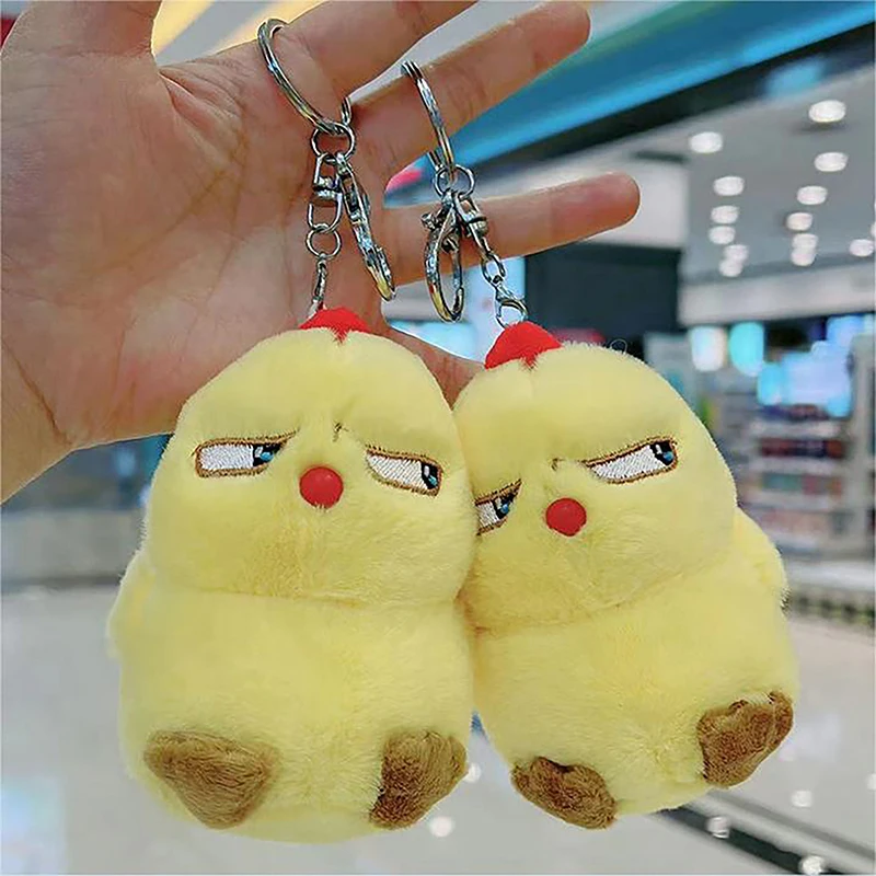 1Pc mignon drôle criant petit poulet jaune pendentif en peluche poupée Net rouge poussin Mini sac pendentif porte-clés poupée