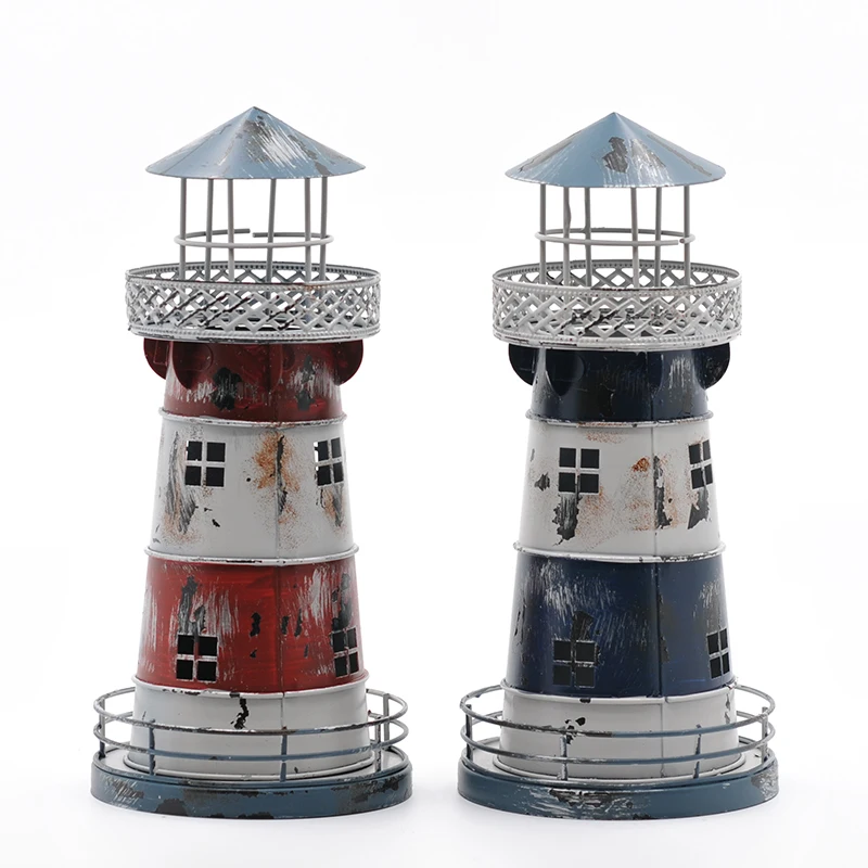 

Retro Candle Holder Sailor Decorative Lighthouse Handcraft Wrought Iron Candlestick Miniature Beacon Home Nostalgic Decoration